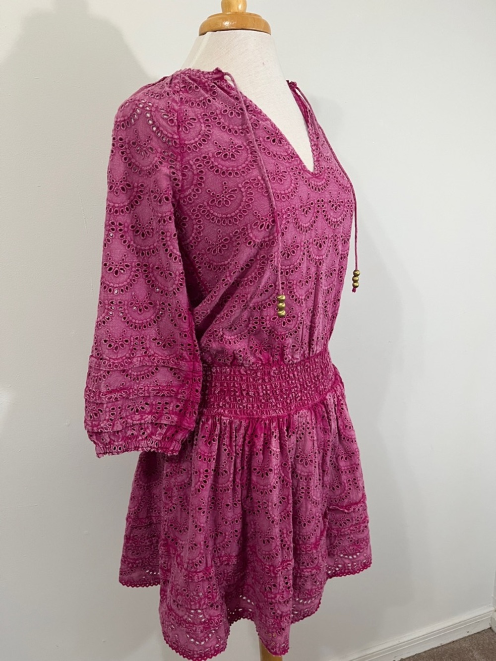 Chloe Oliver Drop Waist Eyelet Mini Dress Boho Gypsy Summer Vibes coverup